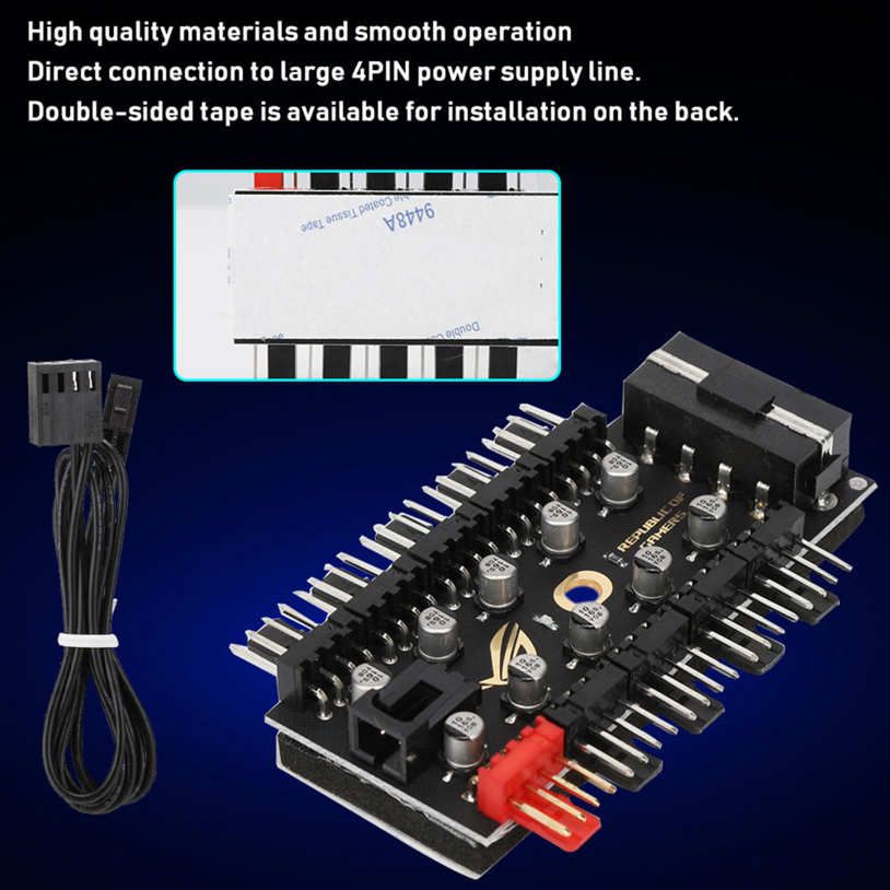 Motherboard PWM Fan Hub 10-channel Computer Chassis 4Pin Cooling Set Line Board