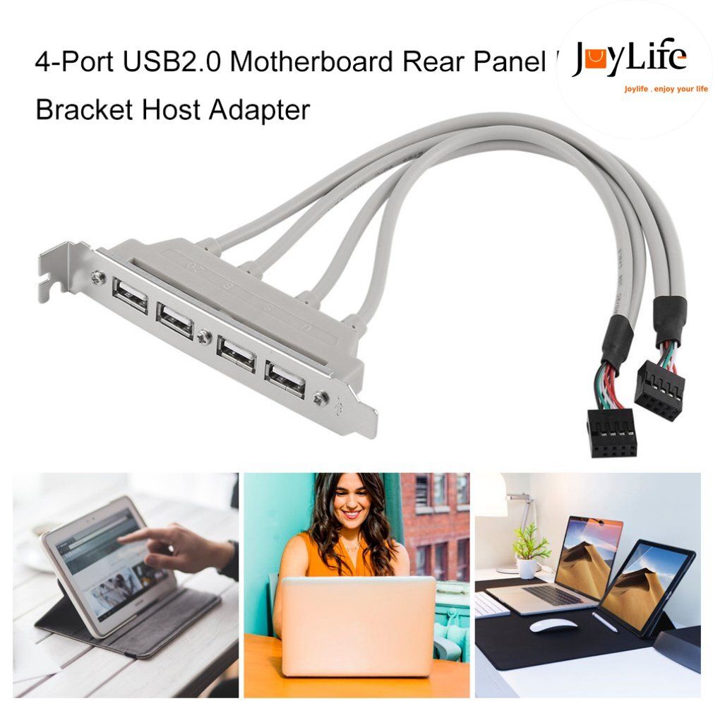4-Port USB2.0 Motherboard Rear Panel Extension Bracket Host Adapter New White