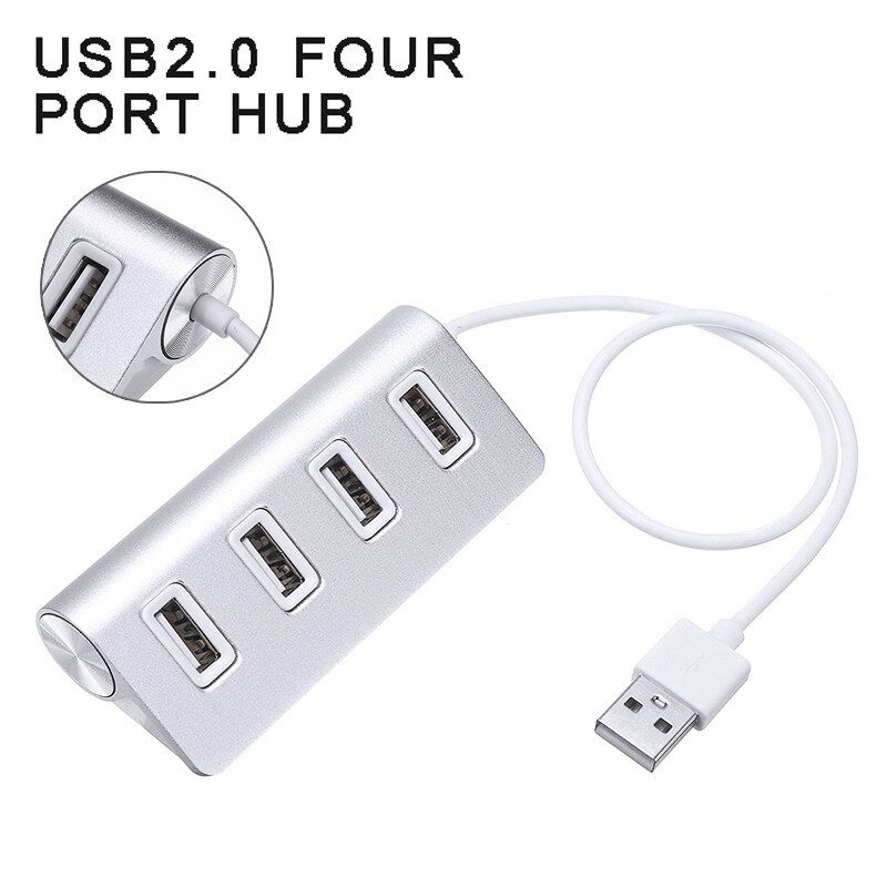Pohiks 1pc Durable Aluminum Alloy 4 Ports USB 2.0 Hub 480Mbps High Speed Multiple USB Splitter Cable Adapter For PC Laptop