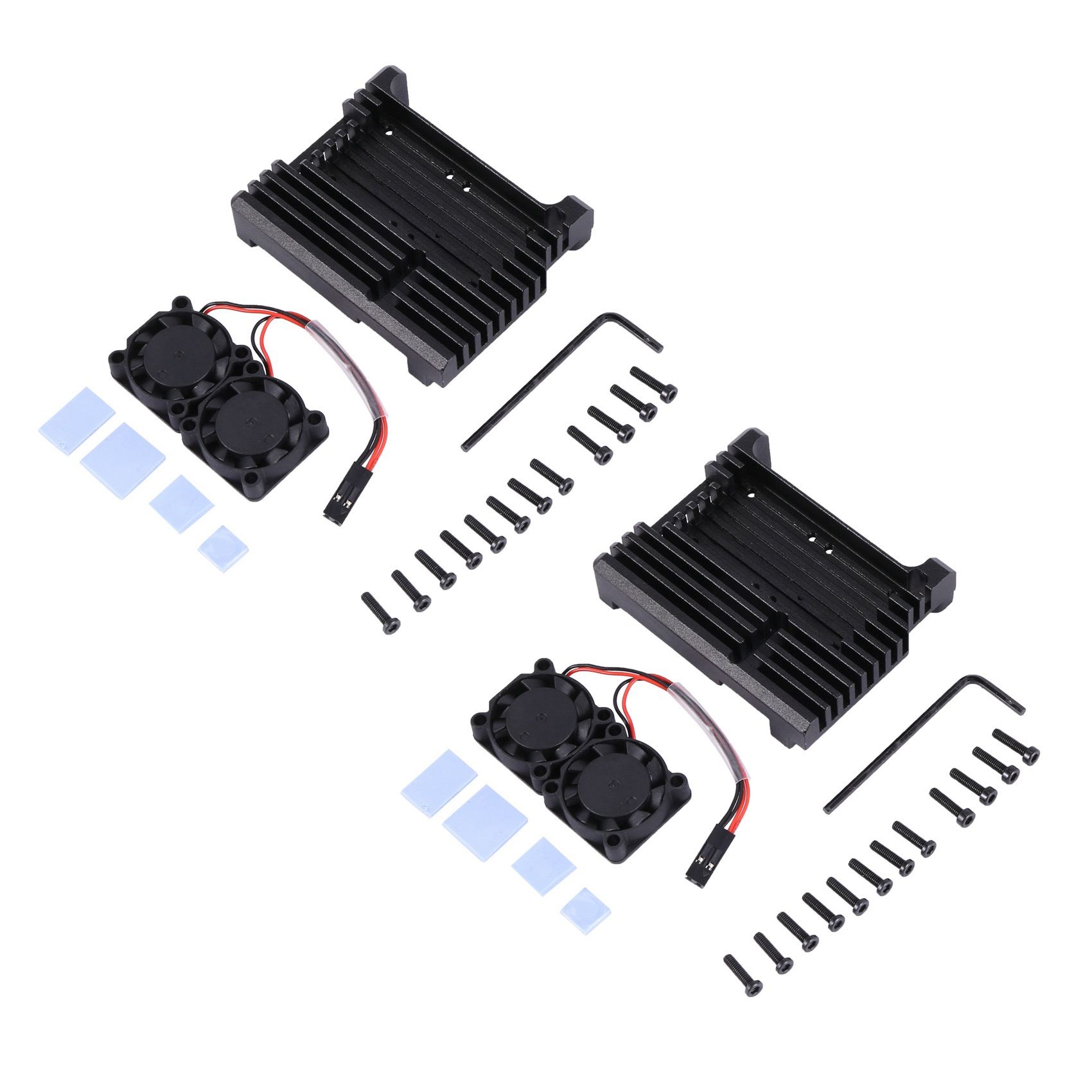 2X for Raspberry Pi 4 Aluminum Case with Dual Cooling Fan Metal Shell Black Enclosure for Raspberry Pi 4 Model B