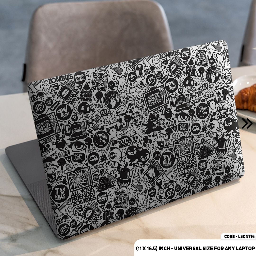 LSKN716 - Sticker Bombing B/W Laptop Skin Decal Sticker For Any Kind of Laptop Waterproof Removable Laptop Sticker (10.5X15.5) - Handy Commodity