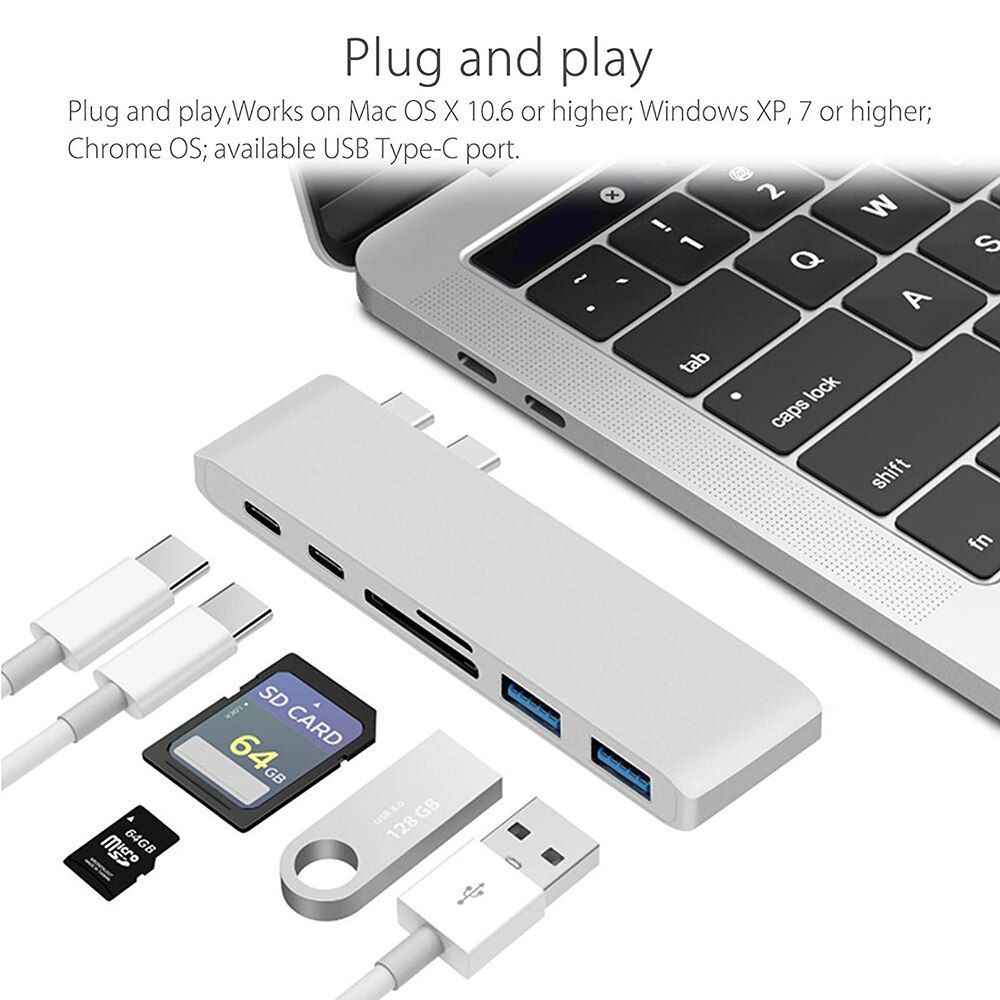 Find Similar USB C Hub Type-C Multi-port Adapter With 4K HDMI for MacBook Pro 2018 2017 2016 SD Micro Card Reader