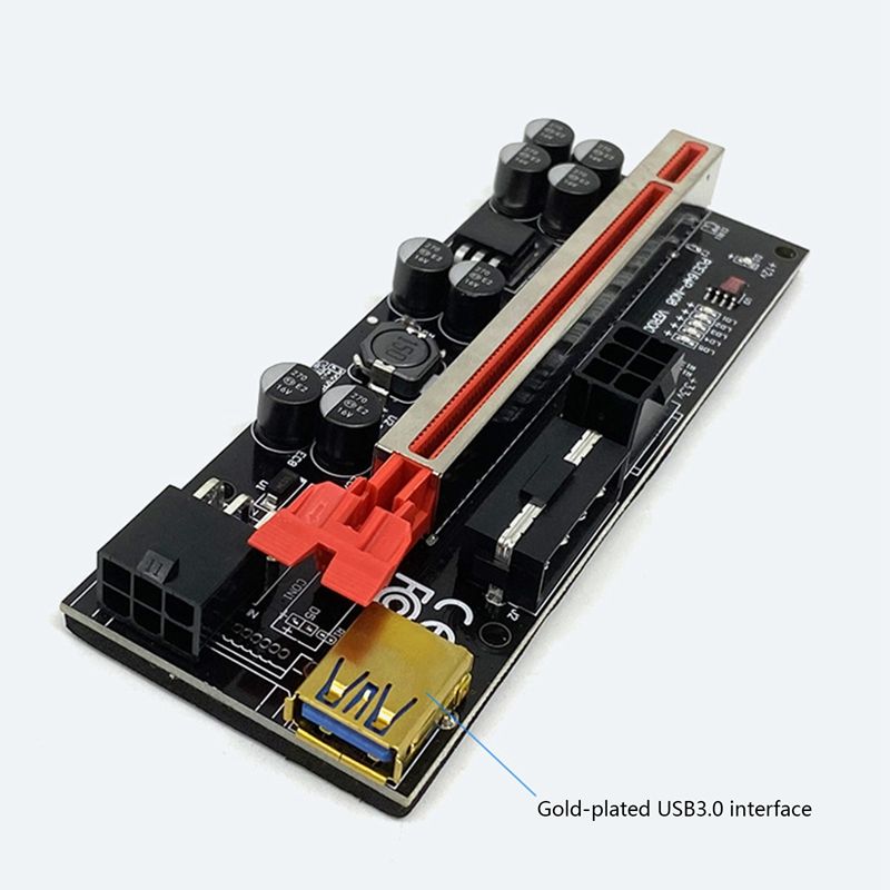 VER009 Plus SATA Card Adapter with LED Light 8 Solid Capacitors PCIE 1X to 16X PCI-E Riser Card Extender USB 3.0 Cable