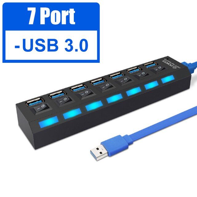 Hub USB 3.0 Portable Multiple USB Splitter Hub use Power Adapter 4/7 Port Multiple Expander 2.0 USB 3 hub for PC Mac,with Switch