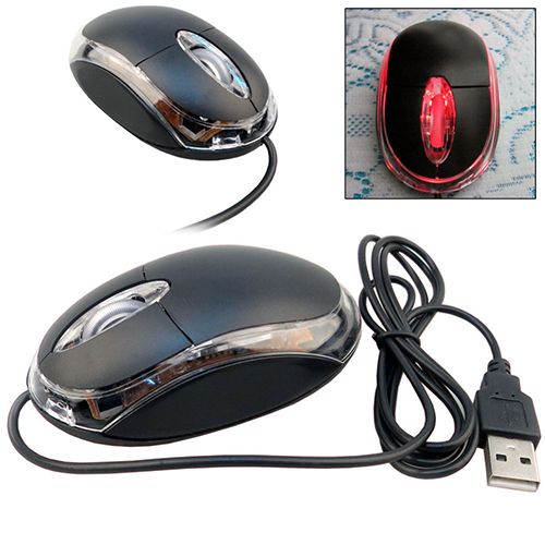 Mini LED Light Wired USB Optical Mouse Scroll Wheel for PC Laptop Computer