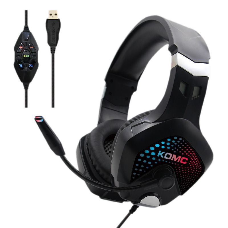 KOMC Gaming Headset Headphones for Ps4 Ps5 Xbox Pc Controller Noise Isolating over Ear Headphones with Mic Red Led Light