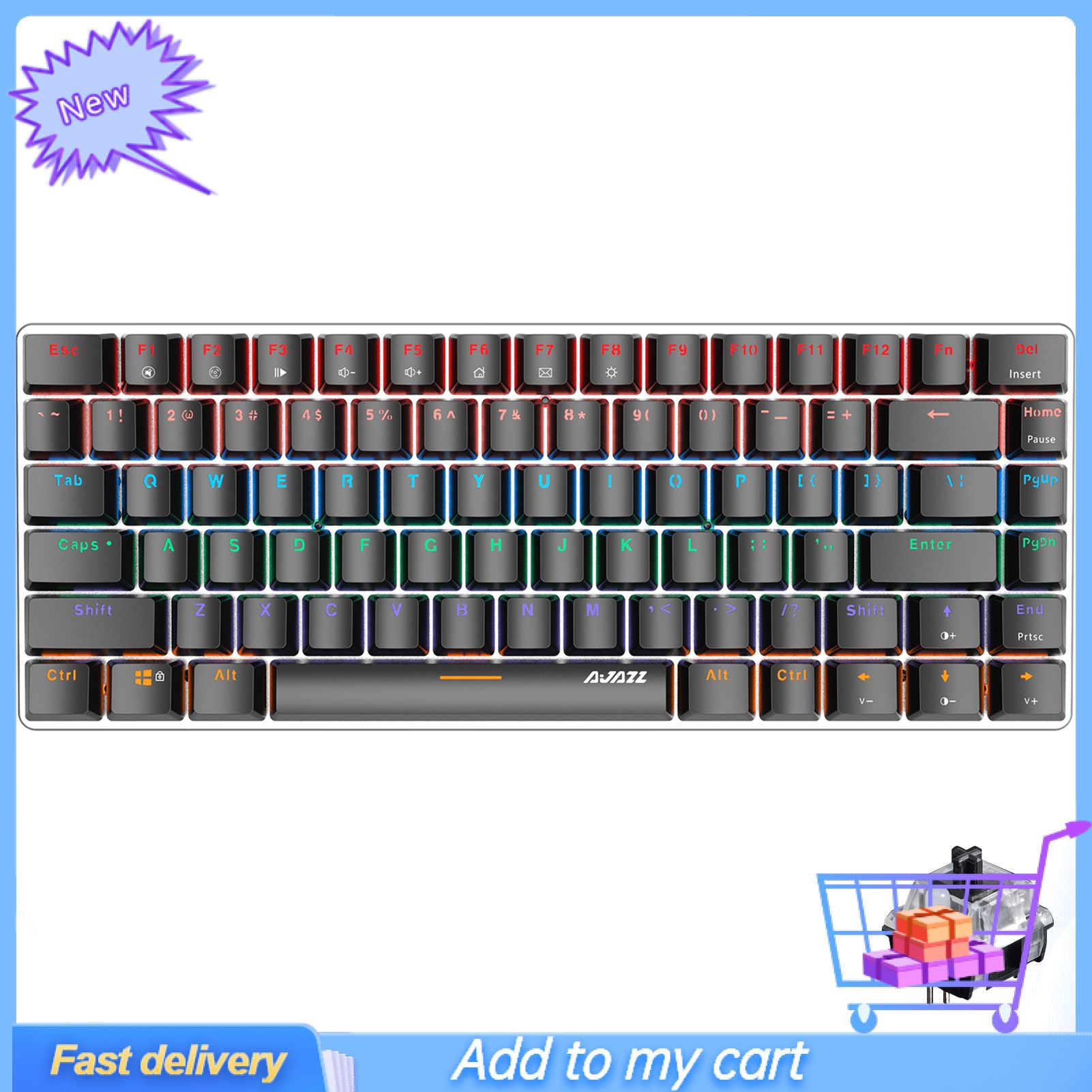 Greenbox AJAZZ AK33 Mechanical Keyboard 82 Keys Black/Blue Switch High Sensitivity Game Keyboard with Backlight for Computer
