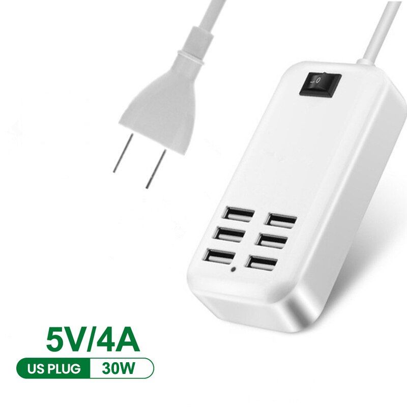 USB Charger Hub With Power Adapter 6 Port Charger EU US Plug Slots Charge Extension Fast Charging for Samsung S21 S20 USB Dock