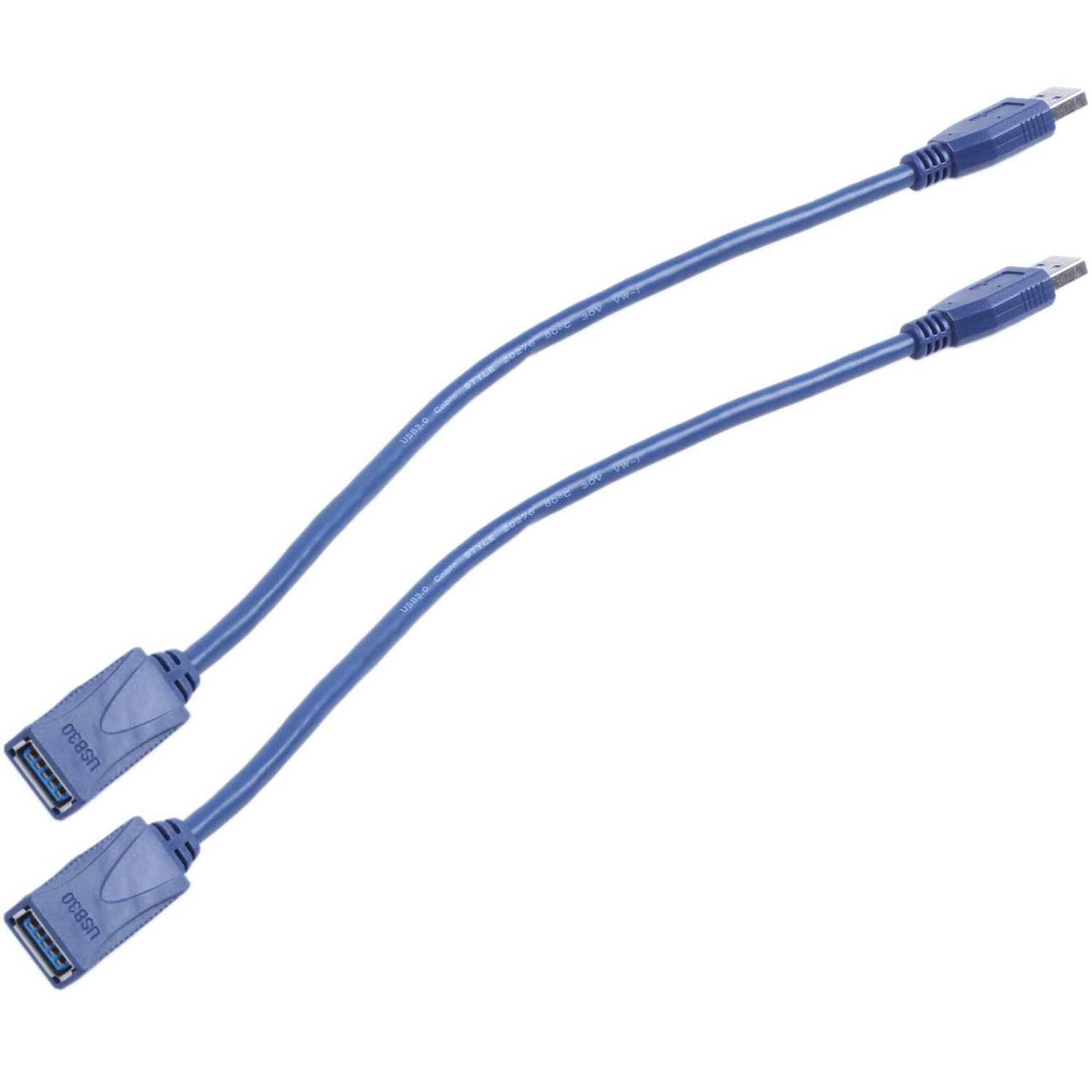 2X Blue USB 3.0 Male to Male F/M Type A connector extension cable 30cm