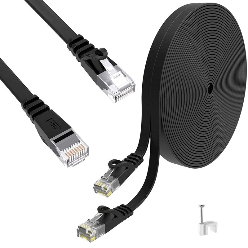 BRADOO- Ethernet Cable, 20M Cat6 Flat Network Cable Cable RJ45 High Speed 1000Mbit Patch Cable for with Cat.5 / Cat.5E / Cat.7