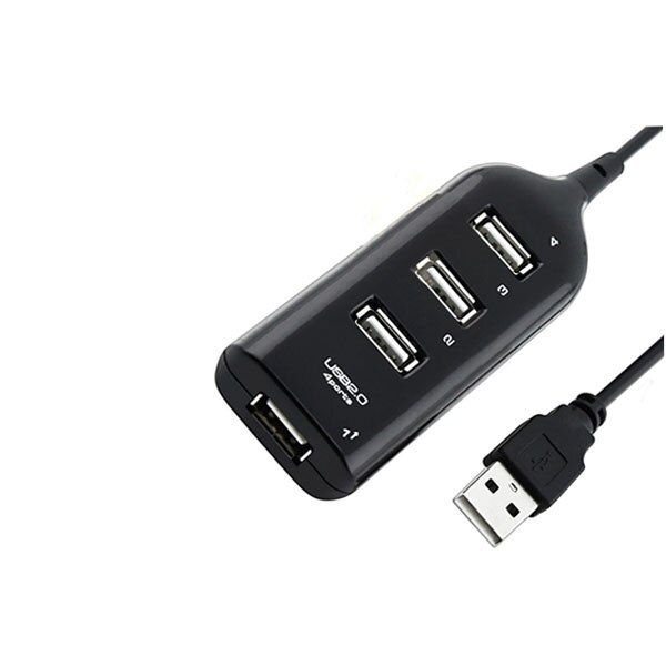 Black Usb 2.0 Hi-speed 4-port Splitter Hub Adapter For Pc Computer With Power Adapter Usb Hub High Speed Computer Accessories（black）