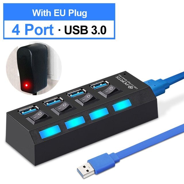 USB HUB 3.0 s Micro USB 3.0 HUB Splitter With Power Adapter USB Expand High Speed 5Gbps USB Splitter 3 HUB For PC （white 4 port 3.0）