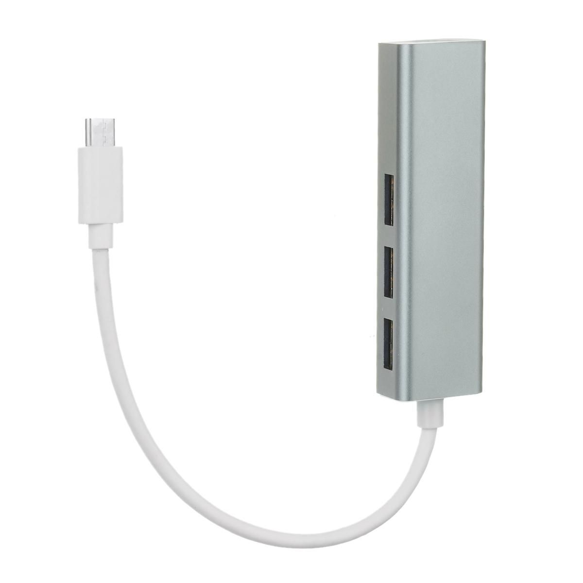 3-USB 3.1 Type-C to MB Network Port HUB w/ Charging Cable - Silver