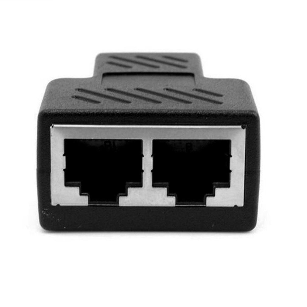 Rj45 Splitter Adapter 1 To 2 Ways Dual Female Port Cat5/6 Lan Ethernet Cable Black 1Pcs