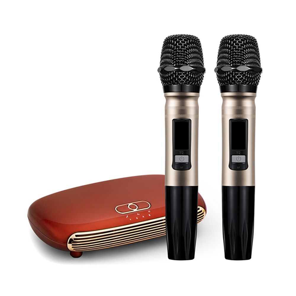 Wireless BT Karaoke Set with Dual Wireless BT Microphone for Smart TV/Set-top Box/Computer/Smart Phone Red Karaoke Box US Plug