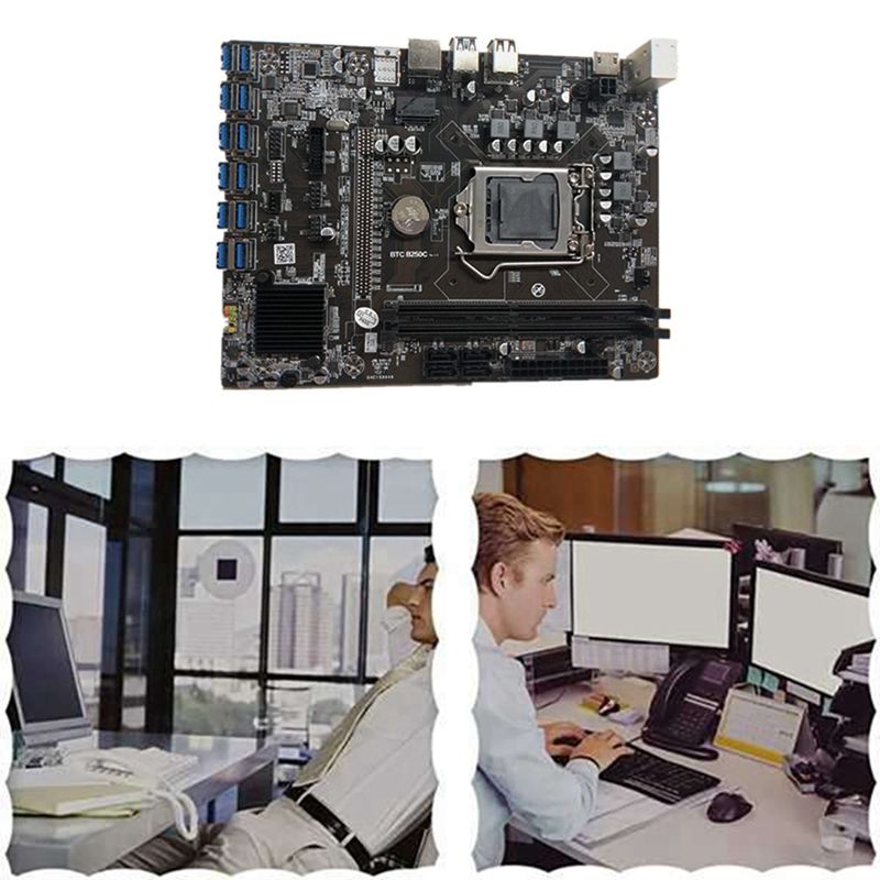 B250C BTC Miner Motherboard+G3920 CPU+Fan+DDR4 4GB 2666Mhz RAM+128G SSD+SATA Cable 12XPCIE to USB3.0 Graphics Card Slot