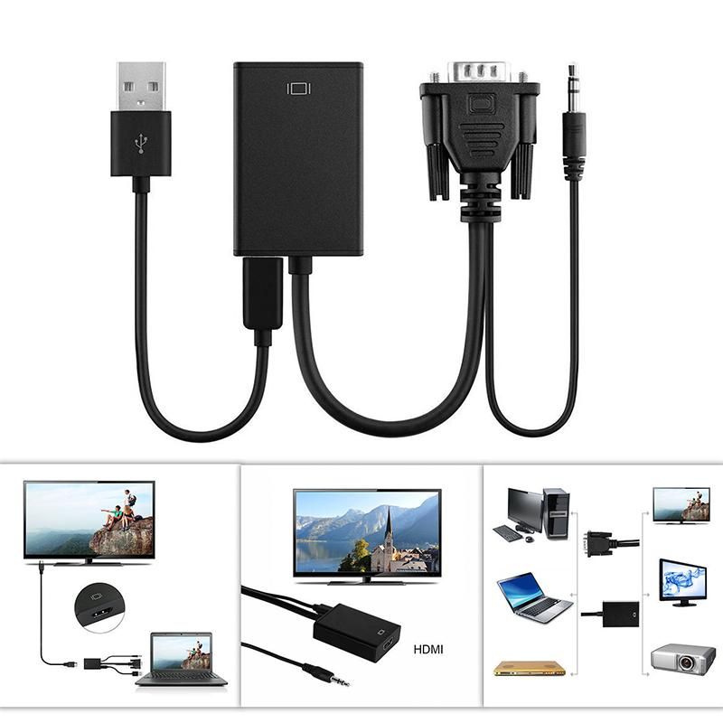 AD Hot VGA Male To HDMI Output 1080P HD+ Audio TV AV HDTV Video Cable Converter Adapter