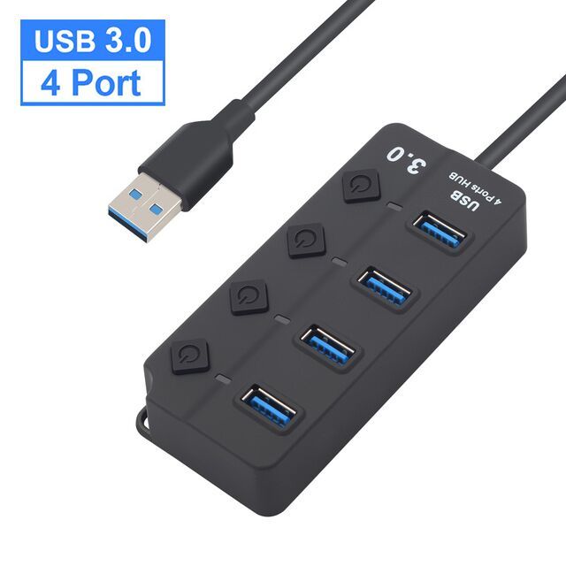 USB Hub 3.0 High Speed 4 / 7 Port USB 3.0 Hub Splitter On/Off Switch Multi Laptop PC HUB USB 3.0 Hub For PC Computer Accessories（4 Ports hub）