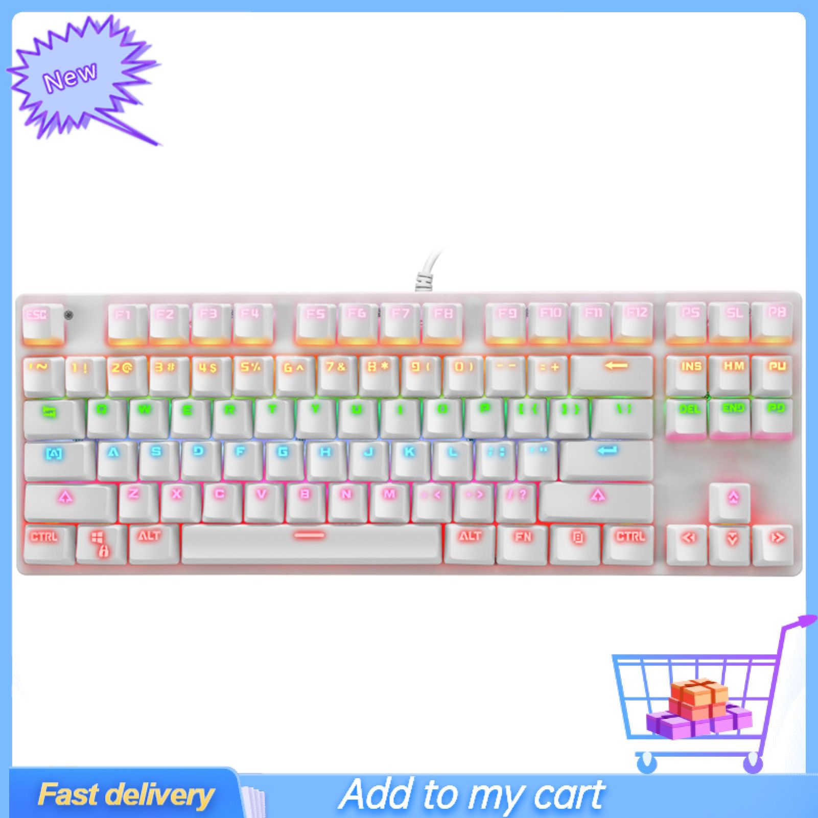 Greenbox K7 Wired Keyboard Sensitive Plug Play RGB Cool Light USB2.0 87 Keys USB Keyboard for Players