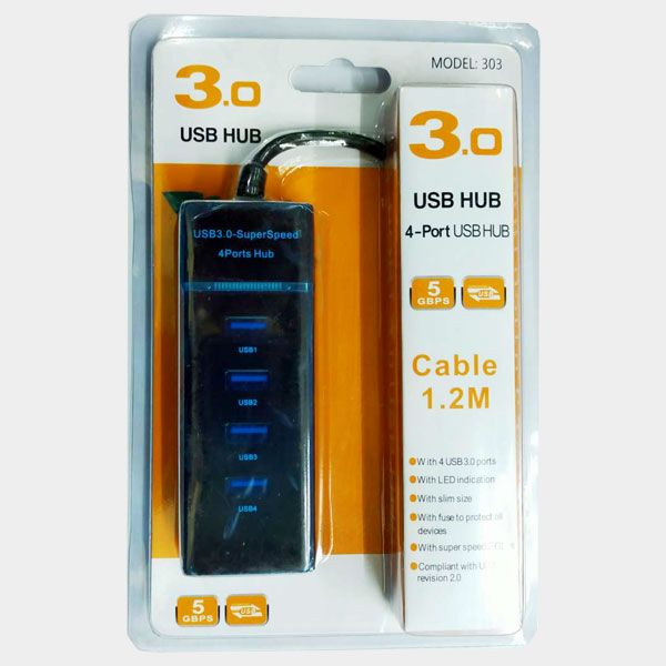 High Speed USB 5GBPS 4 Port USB 3.0 Cable 1.2 Meters Hub for PC Laptop Tablet - Black