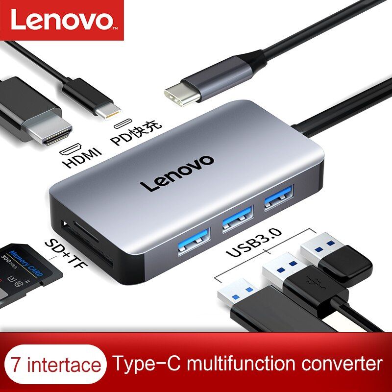 Lenovo USB Type C HUB to HDMI RJ45 Card Reader Multi USB3.0 PD Adapter For Apple iMac 24 27 2021 2020 USB-C Dock Splitter 8 Port