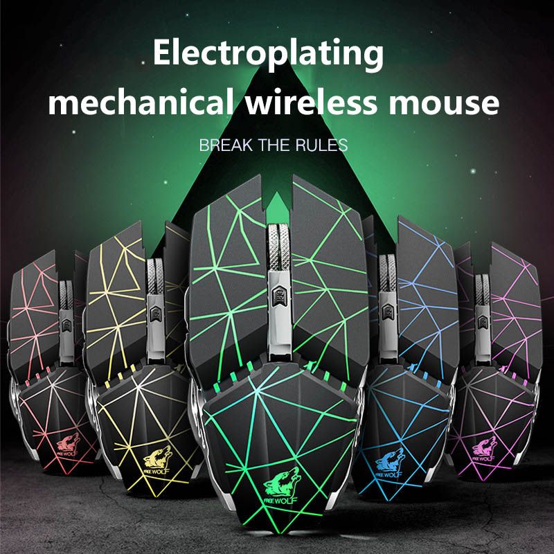 Free Wolf X11 2.4GHz Wireless Mouse rechargeable luminous mechanical gaming mouse Wireless Computer Mouse hot sell