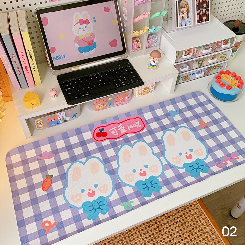 Kawaii Soft Cute Bear Rabbit Table Mat Student Mouse Pad Computer Keyboard Pad Table Mat Desk Decoration PU Desktop Mat