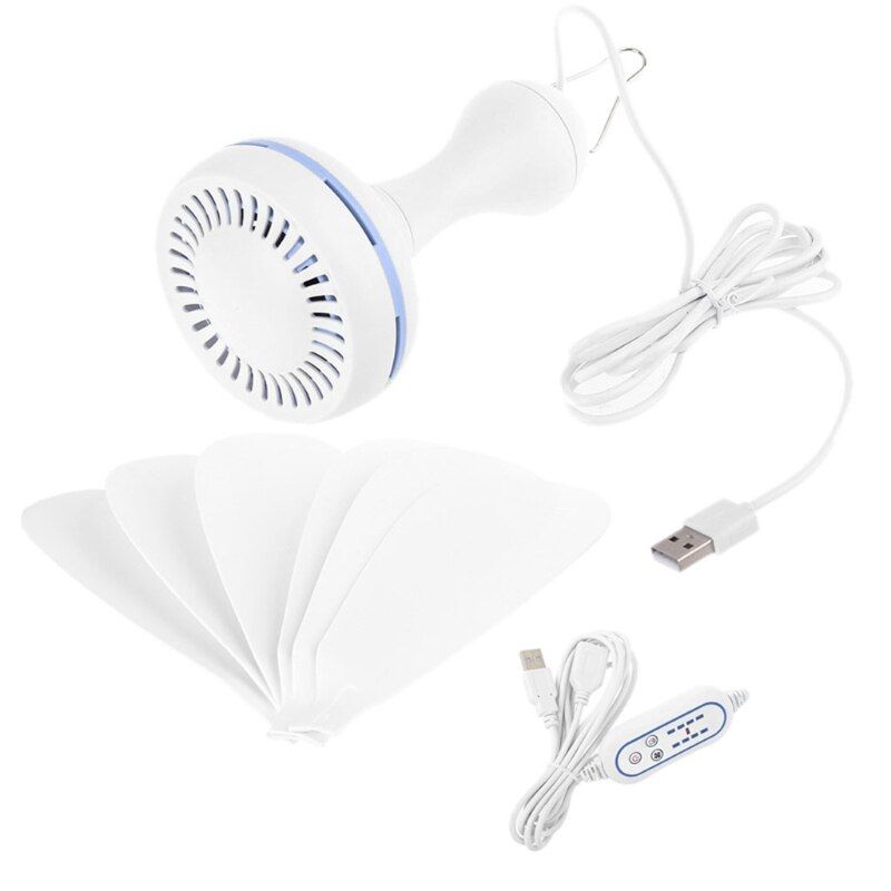 Silent 6-blade USB powered ceiling fan with remote control/ No remote control timing 4-speed hanging fan for camping bed dormito