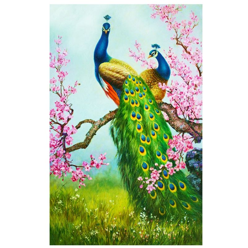 DIY 5D Diamond Embroidery Painting Cross Stitch Kit Flower Animal Home Decor Peacock plum blossom Green