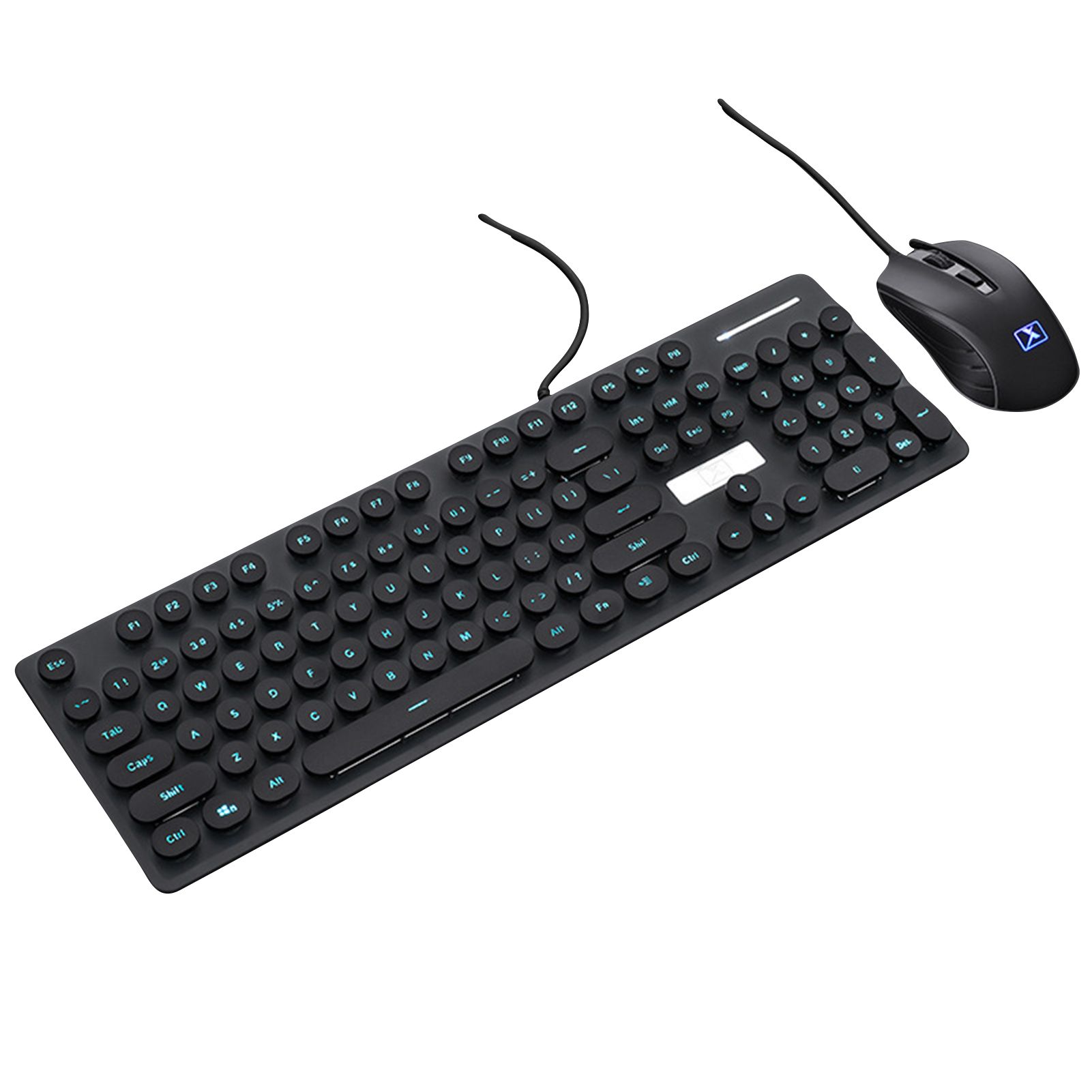 1 Set N518 Wired Keyboard Vintage Round Cap Mechanical Feel Backlight USB Gaming Mouse for Desktop