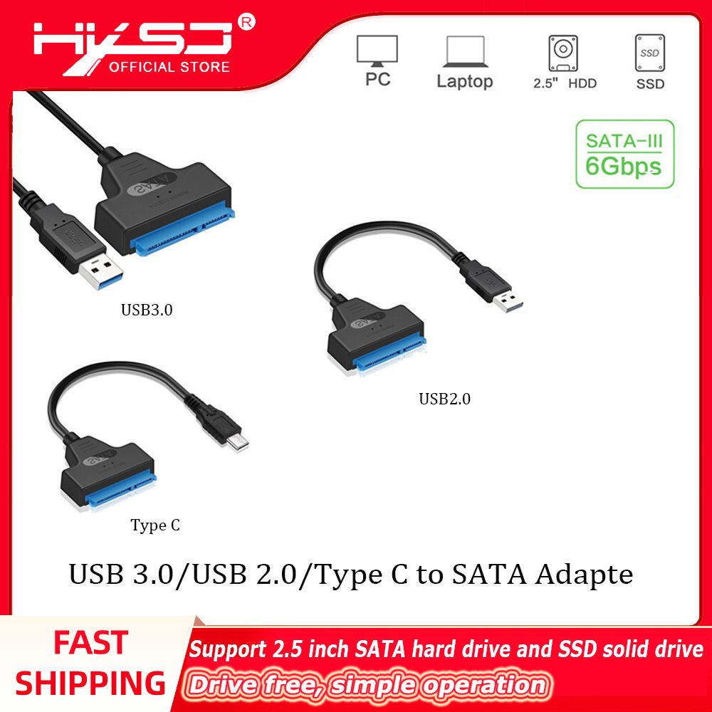 HXSJ USB3.0 USB 2.0 Type C to SATA Adapter Converter Cable 22 Pin Drive Free 2.5" SATA HDD SSD for Laptop