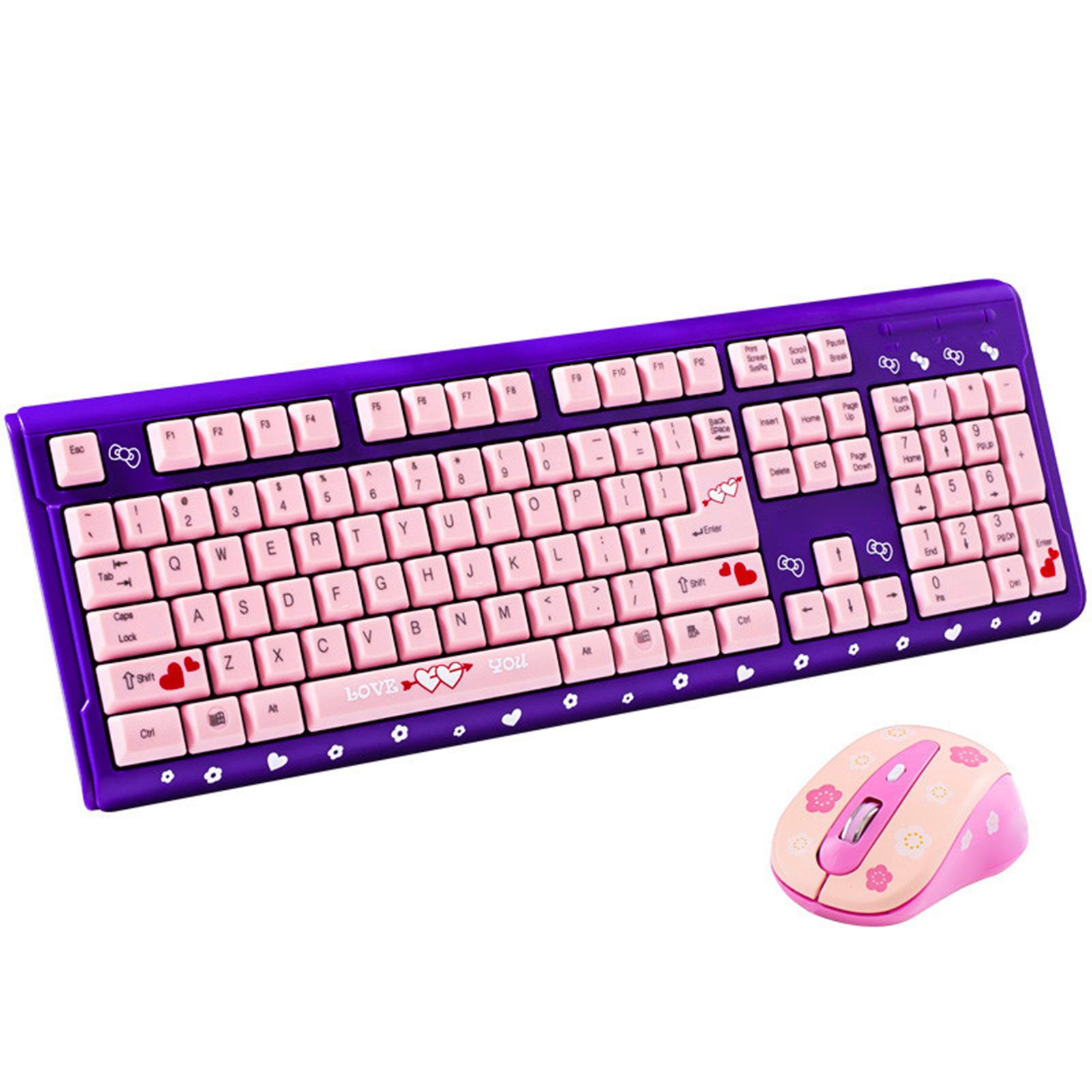 GreenForest 1 Set Wired Keyboard Cute Cartoon Cat Pattern Mute Portable Desktop USB Mouse for Home