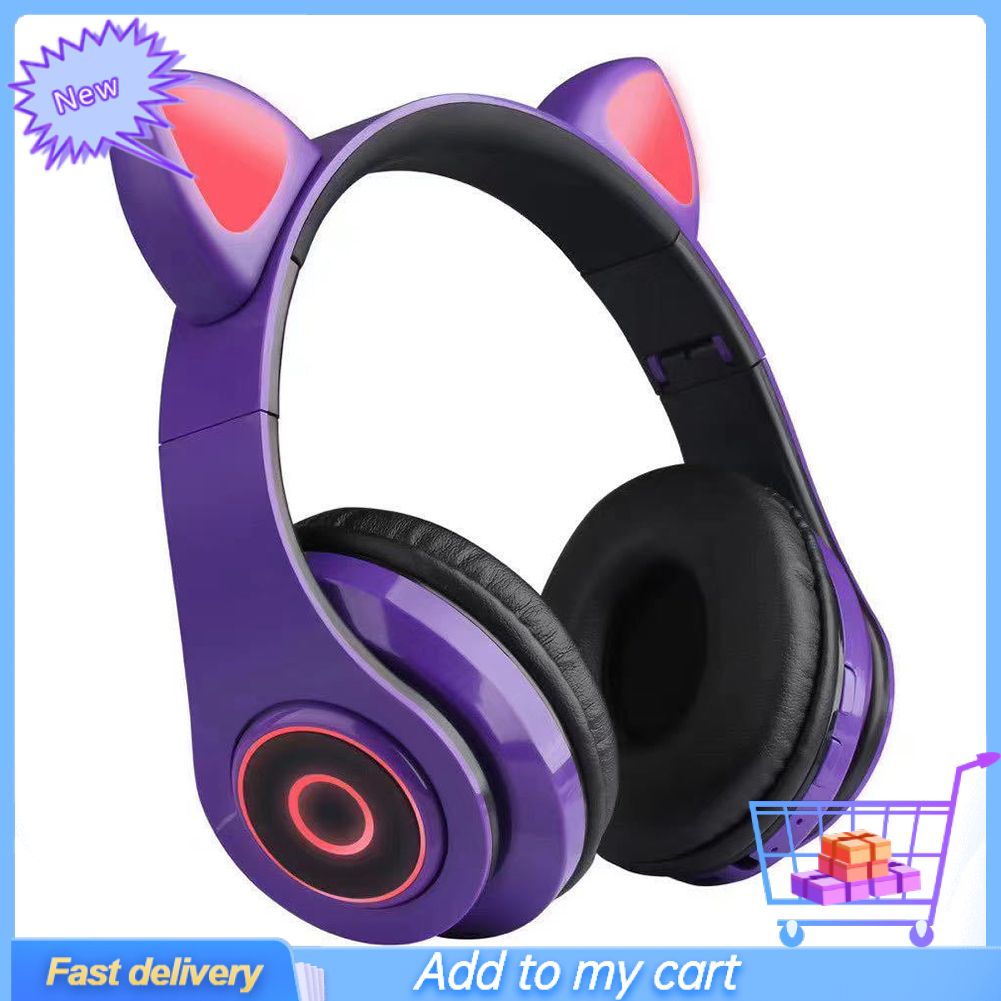 Rechargeable Cartoon Cat Ear Shape Wireless Bluetooth-compatible Headphone Gaming Headset