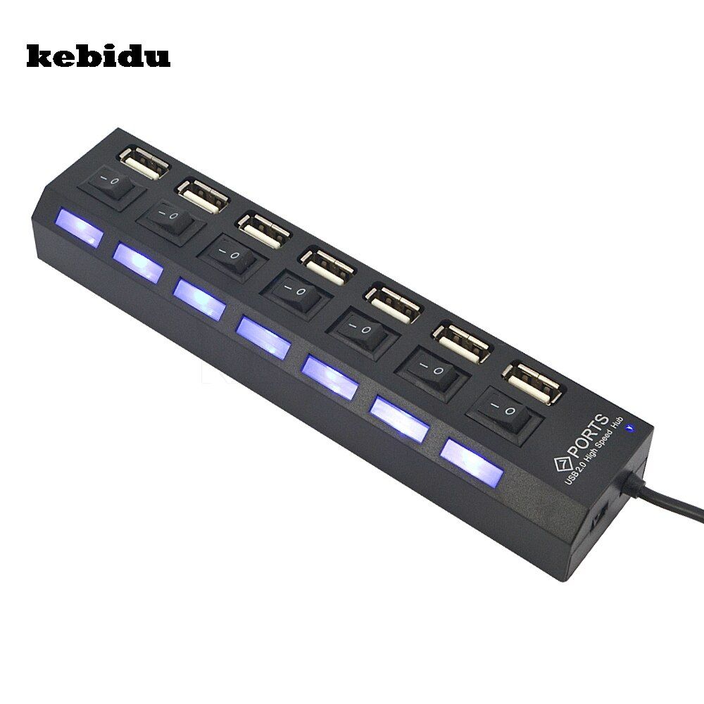 kebidu Multi 7 Ports High Speed USB Hub 1.1 480Mbps Hub USB On/Off Switch Portable USB Splitter Peripherals Accessories