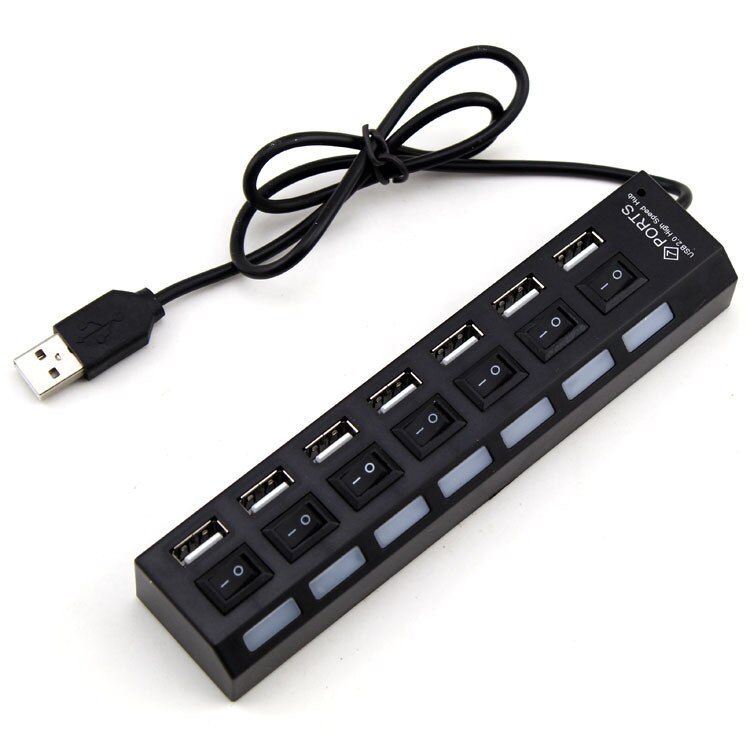 7 Ports USB 2.0 hub LED USB2.0 High Speed 480 Mbps Adapter USB Hub With Power on off Switch For PC Laptop Computer