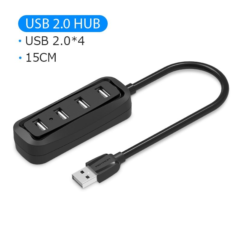Vention USB HUB USB 2.0 4 Ports Portable OTG HUB 480Mbps USB Splitter with Micro USB Power for Apple Macbook Laptop USB 2.0 HUB（J43-15CM）