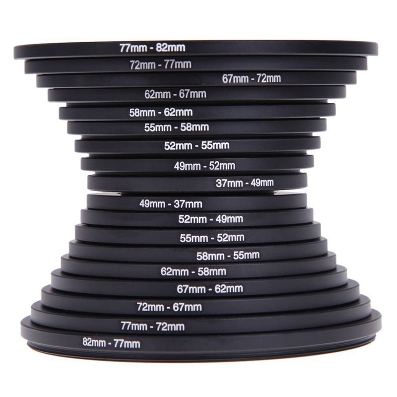 18Pcs 37-82mm 82-37mm Lens Step Up Down Ring Filter for Canon for Nikon All Camera DSLR 37 49 52 55 58 62 67 72 77 82mm