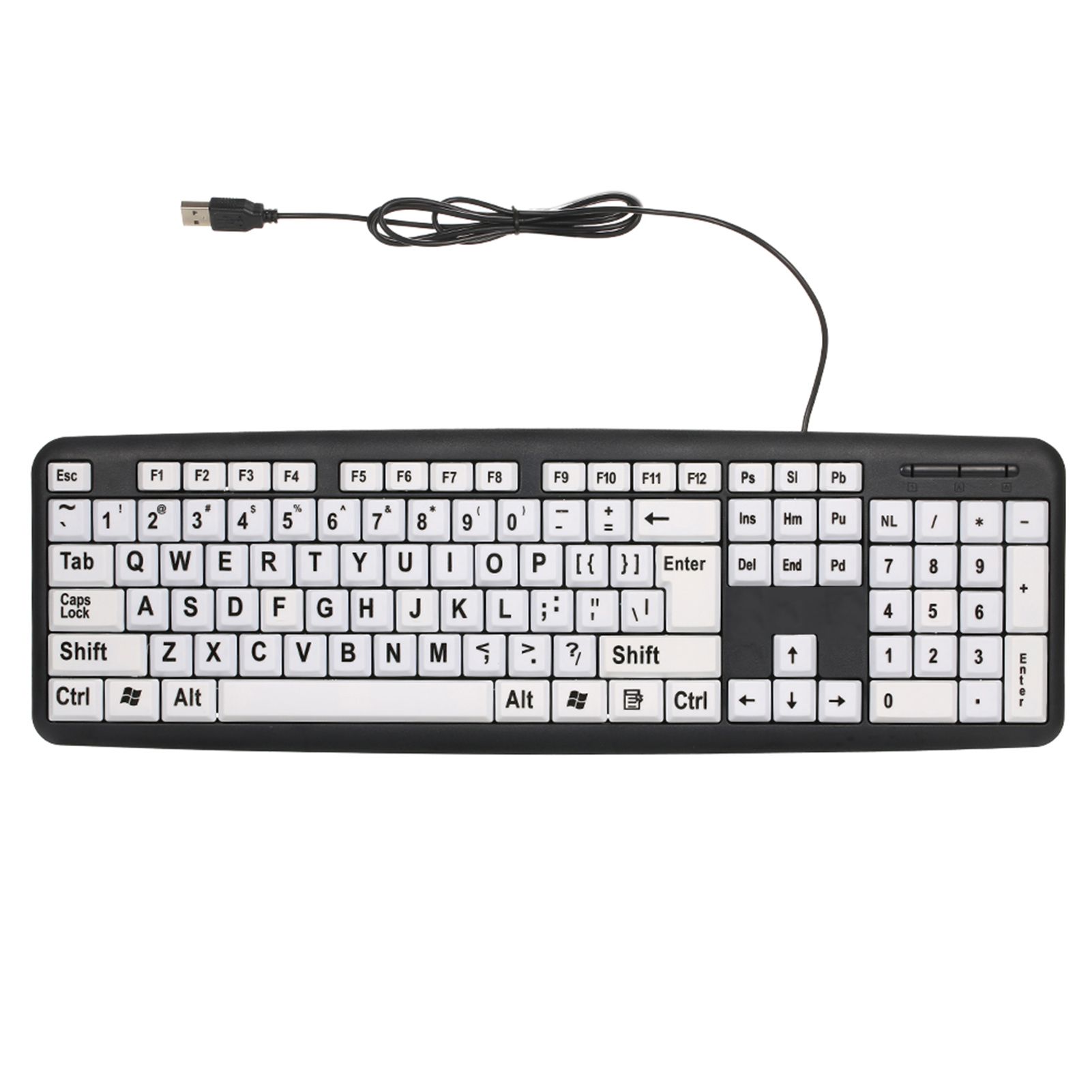 USB Wired Keyboard for Low Vision Users with Large White Keys Black Letters for Old Men