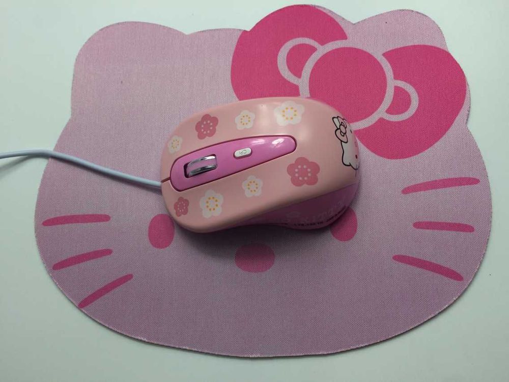 Cartoon Kitty Wired Mouse Computer USB Optical Mouse + Cute Mouse Pad For Computer Laptop