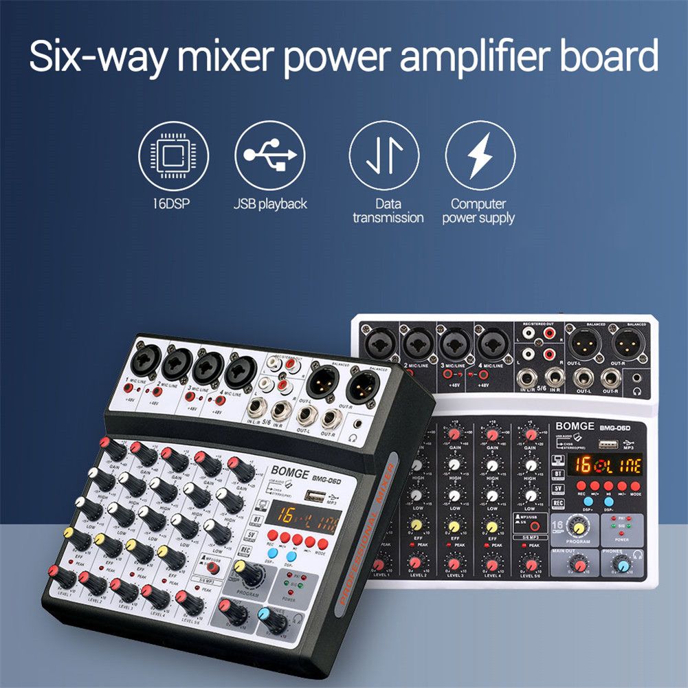 EU Digital Mini Microphone Sound Mixer Sound Card Karaoke Mixer Audio Professional 6 Channel -Studio Audio Mixing Console Amplifier with wear-resisting property