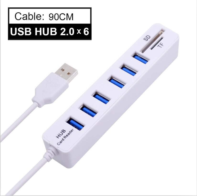 CHIPAL USB Hub Combo 3 Ports USB 2.0 Hub High Speed Splitter Multi USB Combo 2 In 1 SD / TF Card Reader For PC Laptop Computer（White 3 ports 2.0）