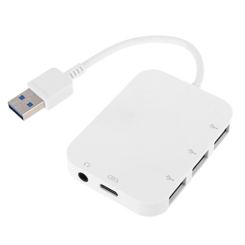 High Speed USB to 3x USB 3.0 Hub Adapter Splitter USB C Charging 3.5mm Output Jack for PC Laptop Desktop Computer