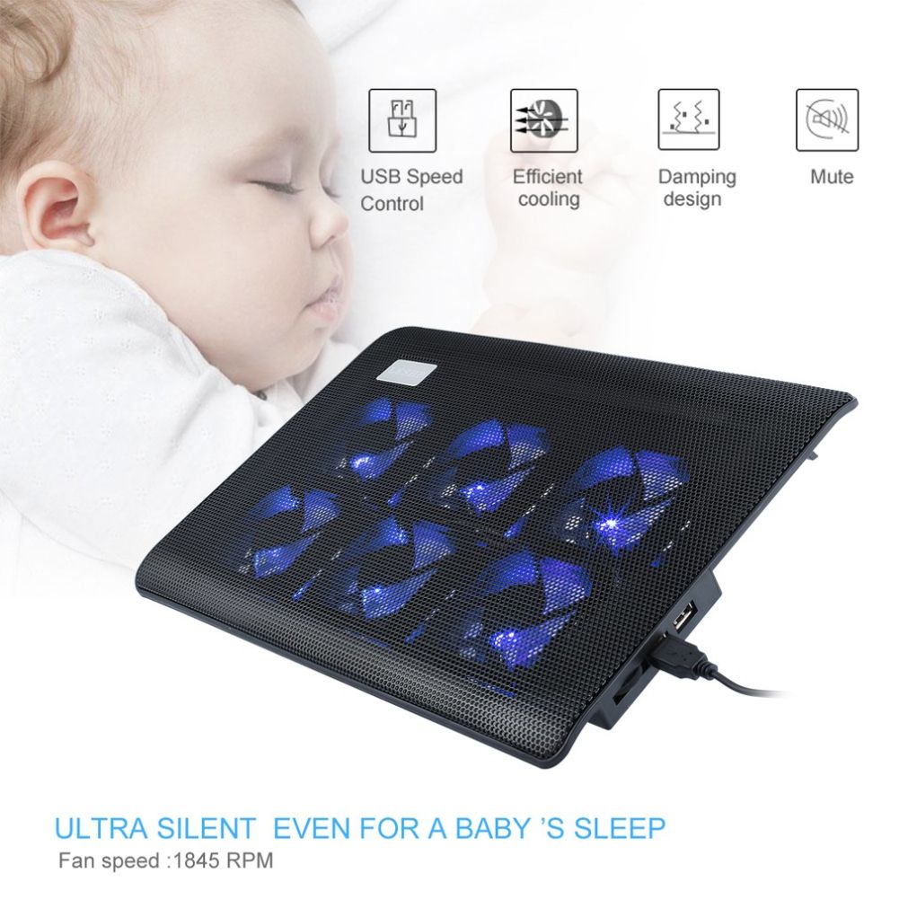 Ultra Quiet Notebook Cooler 2 USB Ports 6 Cooling Fan Slim Cooling Pad Stand High Quality Fidelity design