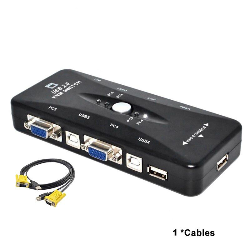 Ingelon 4 Port USB 2.0 KVM Switch 1920*1440 VGA Switch Box Adapter and VGA USB Cables for PC Keyboard Mouse Monitor