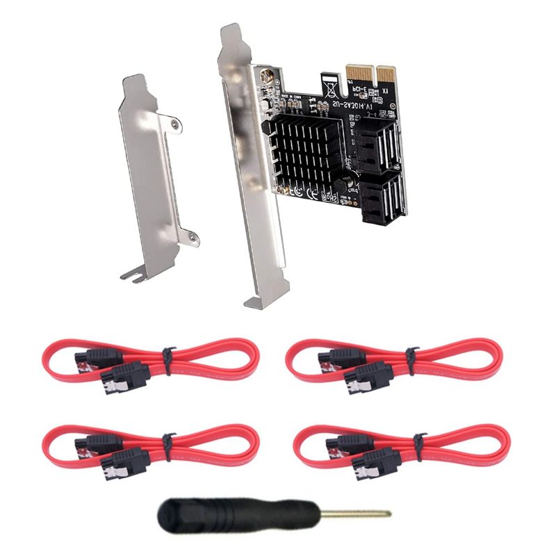 SATA Card 4 Ports with 4 SATA Cables 6Gbps SATA 3.0 Controller PCI Express Express Card with Low Profile Bracket Support