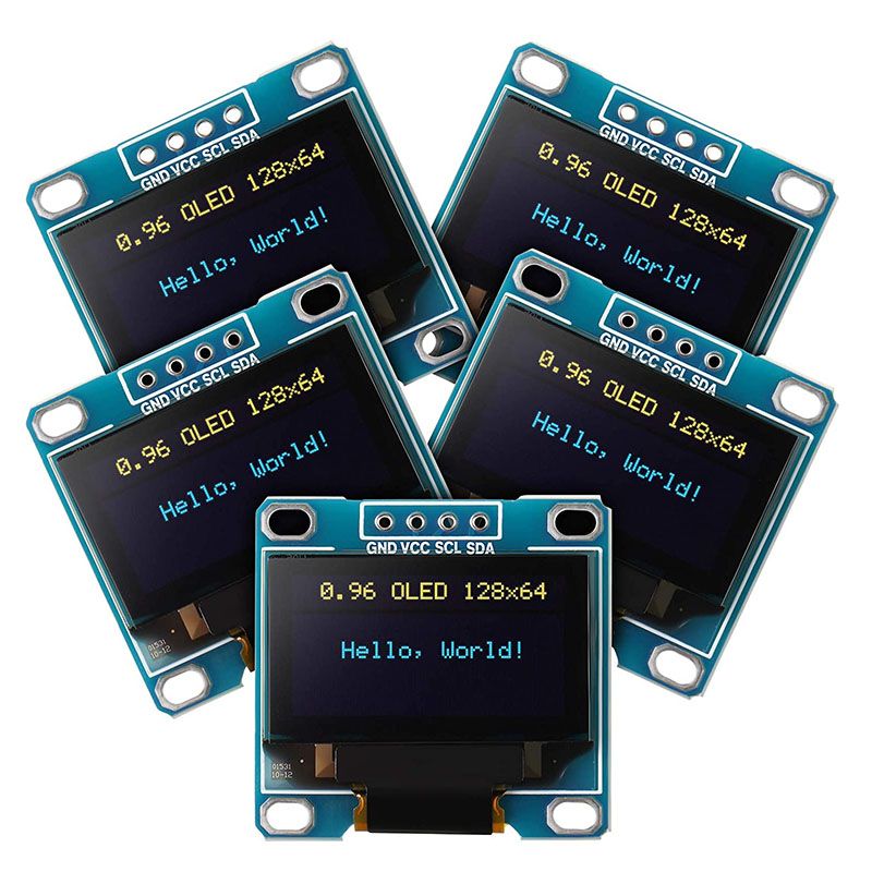BRADOO-5 Pcs 0.96 Inch OLED Module 12864 128X64 Yellow Blue SSD1306 Driver I2C IIC Serial Self-Luminous Display Board