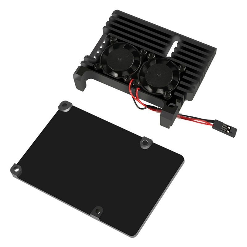 Aluminum Case for Raspberry Pi 4B Auto Cooling Metal Case with Heatsink Thermal Adhesive and Dual Fans