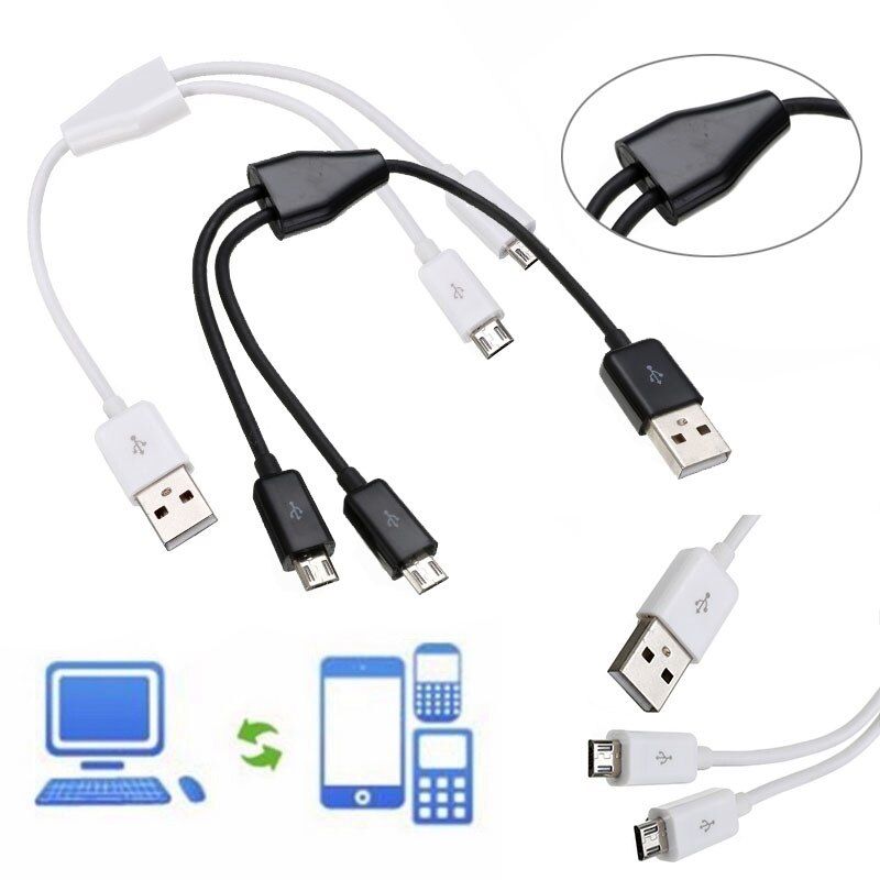 High Quality Black/White USB 2.0 to Dual 2 Micro USB 2.0 Male Y Splitter Data Charger Cable Cord 0.2M/0.65FT / 1M/3FT