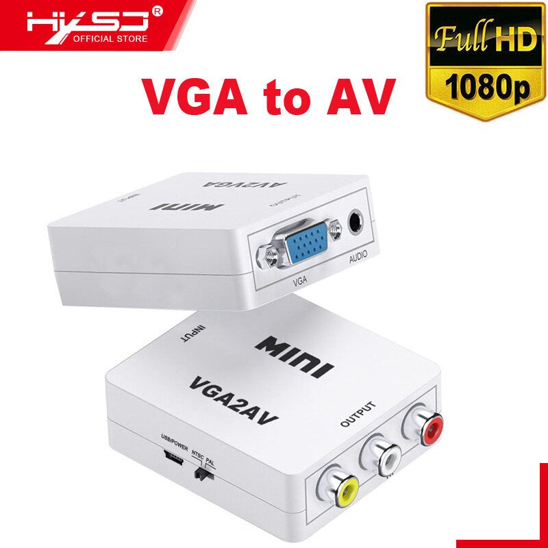 HXSJ HW-2111 VGA To AV Adapter with 3.5mm Audio for PC TV Monitor