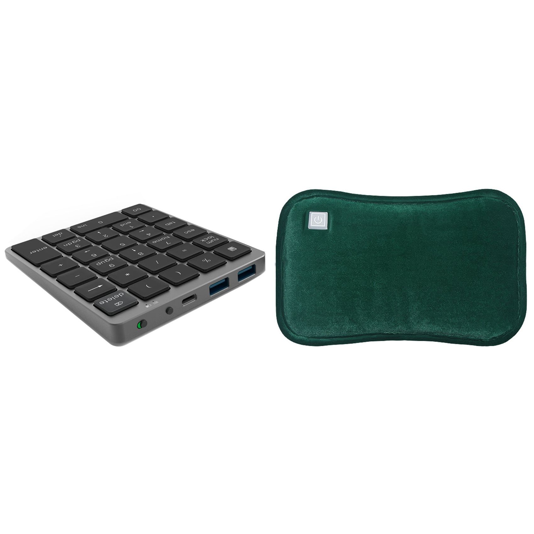 Hand Warmer USB Heating Pad Green & N970 Wireless Bluetooth Numeric Keypad with USB HUB Dual Modes MoreFunction Keys